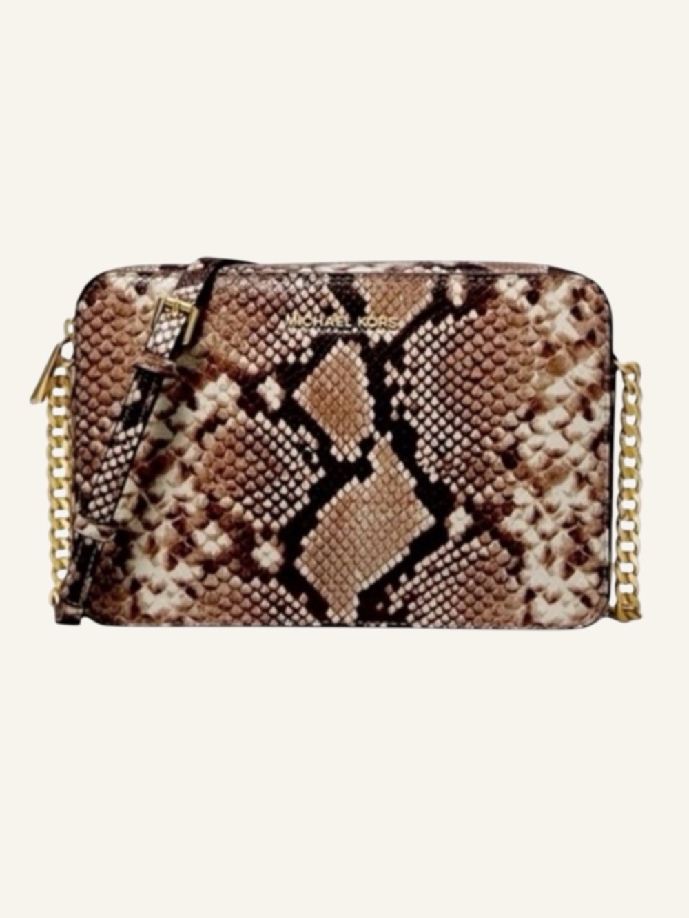 Michael Kors Animal Print Python Brown Black Tan Jetset Crossbody Bag